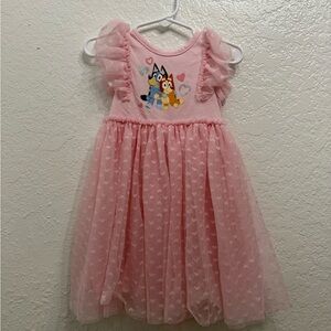 Pink Kids Casual Dress with Cartoon Print